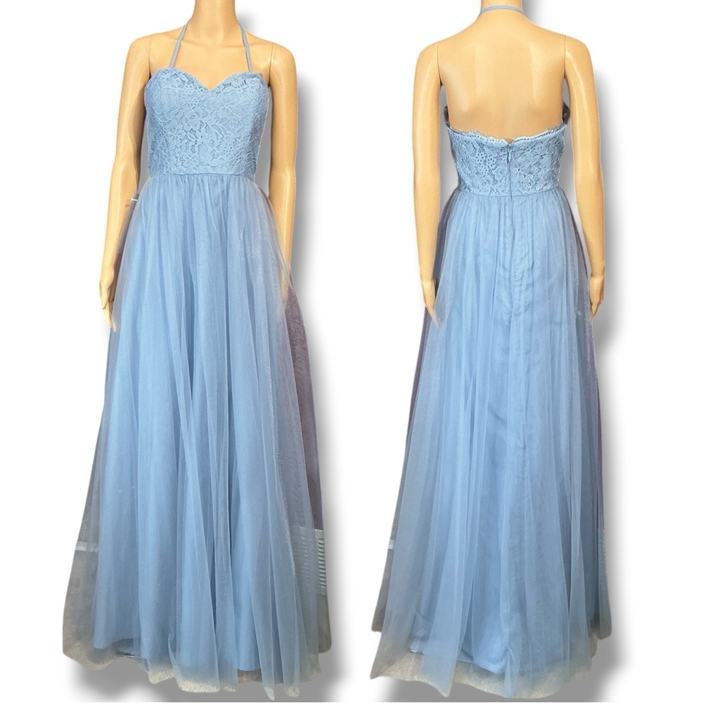 Azazie Dusty Blue Lace Bridesmaid Dress - Picture 2 of 15